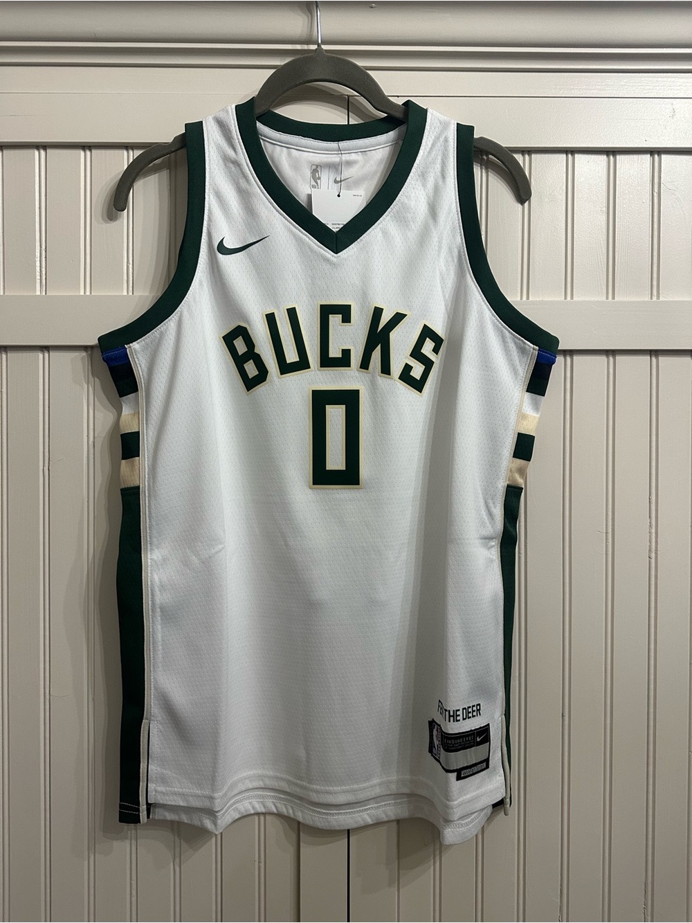 NBA White Milwaukee Bucks Jersey with Dark Green Trim #0 Size Youth L